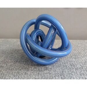 Hand Blown Glass Twisted Knot Tangled Abstract Art Sculpture Blue Silver Specs